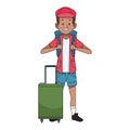 Cartoon tourist with backpack icon