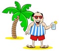 Cartoon tourist with drink on holiday