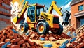 cartoon toy construction yellow truck demolition backhoe loader brick