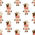 Cartoon toy cow seamless background