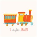 Cartoon toy train. Baby shower design elements. Vector eps 10 illustration isolated on white background. Royalty Free Stock Photo