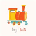 Cartoon toy train. Baby shower design elements. Vector eps 10 illustration isolated on white background. Royalty Free Stock Photo