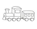 Cartoon toy train, outline illustration on white background