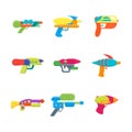 Cartoon Toy Water Guns Color Icons Set. Vector Royalty Free Stock Photo
