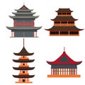 Cartoon Traditional Asian House Objects Set. Vector