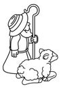 Cartoon Traditional Shepherd and Sheep or Lamb