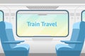 Cartoon Train Inside Interior Card Ad. Vector