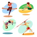Cartoon trained athletes doing olympic sport set
