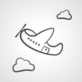 Cartoon transparent airplane and cloud icon vector illustration.