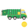 Cartoon transport. Garbage truck illustration. View from side. Royalty Free Stock Photo