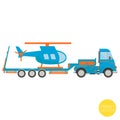 Cartoon transport. Lorry with helicopter illustration. View from side.