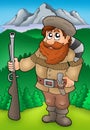 Cartoon trapper with mountains Royalty Free Stock Photo