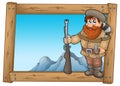 Cartoon trapper in wooden frame Royalty Free Stock Photo