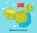 Cartoon Travel China Welcome Card Poster Tourism Concept. Vector Royalty Free Stock Photo