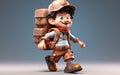 Cartoon Traveler with Backpack and Hat on Gray Background