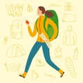 Cartoon traveler girl walking