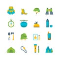 Cartoon Traveling Camping and Hiking Set. Vector