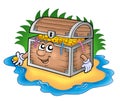 Cartoon treasure chest on island