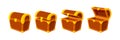 Cartoon treasure chest. Wooden chests, animation open empty wood box. Game icons or mysterious elements, vintage opened Royalty Free Stock Photo