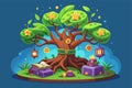 A cartoon tree with a cluster of stars around it, creating a magical and whimsical scene, Magic tree Customizable Disproportionate