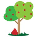 cartoon tree with fruits. Cartoon style. Summer background. Vector illustration. stock image. Royalty Free Stock Photo
