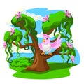 Cartoon tree with funny parrots