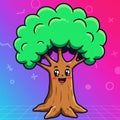 A cartoon tree with a smiling face, featuring bright green foliage and a brown trunk Royalty Free Stock Photo