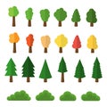 Cartoon trees and bushes pack icons isolated on white background. Vector illustration. Royalty Free Stock Photo