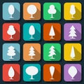 Cartoon trees flat icons