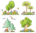 Cartoon Trees with Flowers