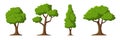 Cartoon trees set isolated on a white background. Simple modern style. Cute green plants, forest. Can be used to illustrate any