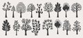 Cartoon trees set isolated on a white background. Simple modern style. Cute tree silhouettes set,