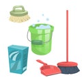 Cartoon trendy cleaning service icons set. Royalty Free Stock Photo