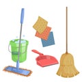 Cartoon trendy cleaning service icons set. Royalty Free Stock Photo
