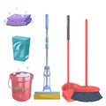 Cartoon trendy cleaning service icons set. Royalty Free Stock Photo