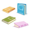 Cartoon trendy design books set. Library. Education and school symbols collection.