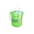 Cartoon trendy flat design green plastic bucket with soap bubbles.