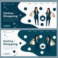 Cartoon trendy online shopping web banner