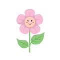 Cartoon trendy style flower with smiling face. Baby girl and child symbol.