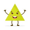Cartoon triangle with legs and arms. Cute Geometric figures learning. Nice visual educational material.