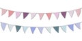 cartoon triangular flags garland (blue and pink), decorative vector bunting isolated on white background, illustration Royalty Free Stock Photo