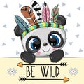 Cartoon tribal Panda with feathers