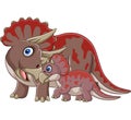 Cartoon triceratops with her baby