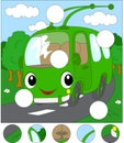 Cartoon trolleybus in the forest road. Complete the puzzle and f Royalty Free Stock Photo