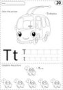 Cartoon trolleybus and turtle. Alphabet tracing worksheet: writing A-Z and educational game for kids