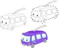 Cartoon trolleybus. Vector illustration. Coloring and dot to dot