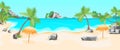 Cartoon Tropical Beach Summer Landscape Background. Vector Royalty Free Stock Photo