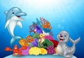 Cartoon tropical fish with Beautiful Underwater World Royalty Free Stock Photo