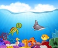 Cartoon tropical fish with beautiful underwater world Royalty Free Stock Photo