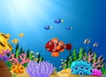 Cartoon tropical fish with beautiful underwater world Royalty Free Stock Photo